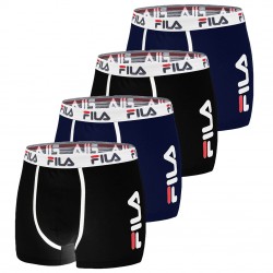 Lot de 4 Boxers Coton homme Fila 5040 Noir et Bleu