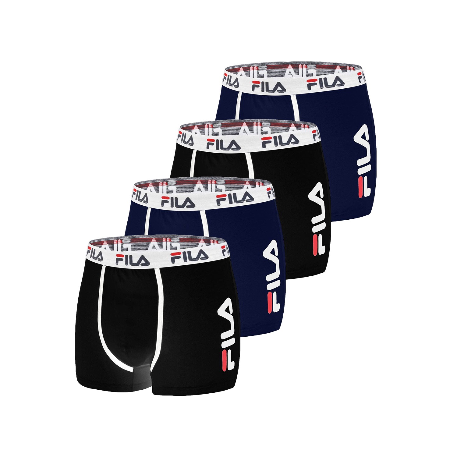 Lot de 4 Boxers Coton homme Fila 5040 Noir et Bleu