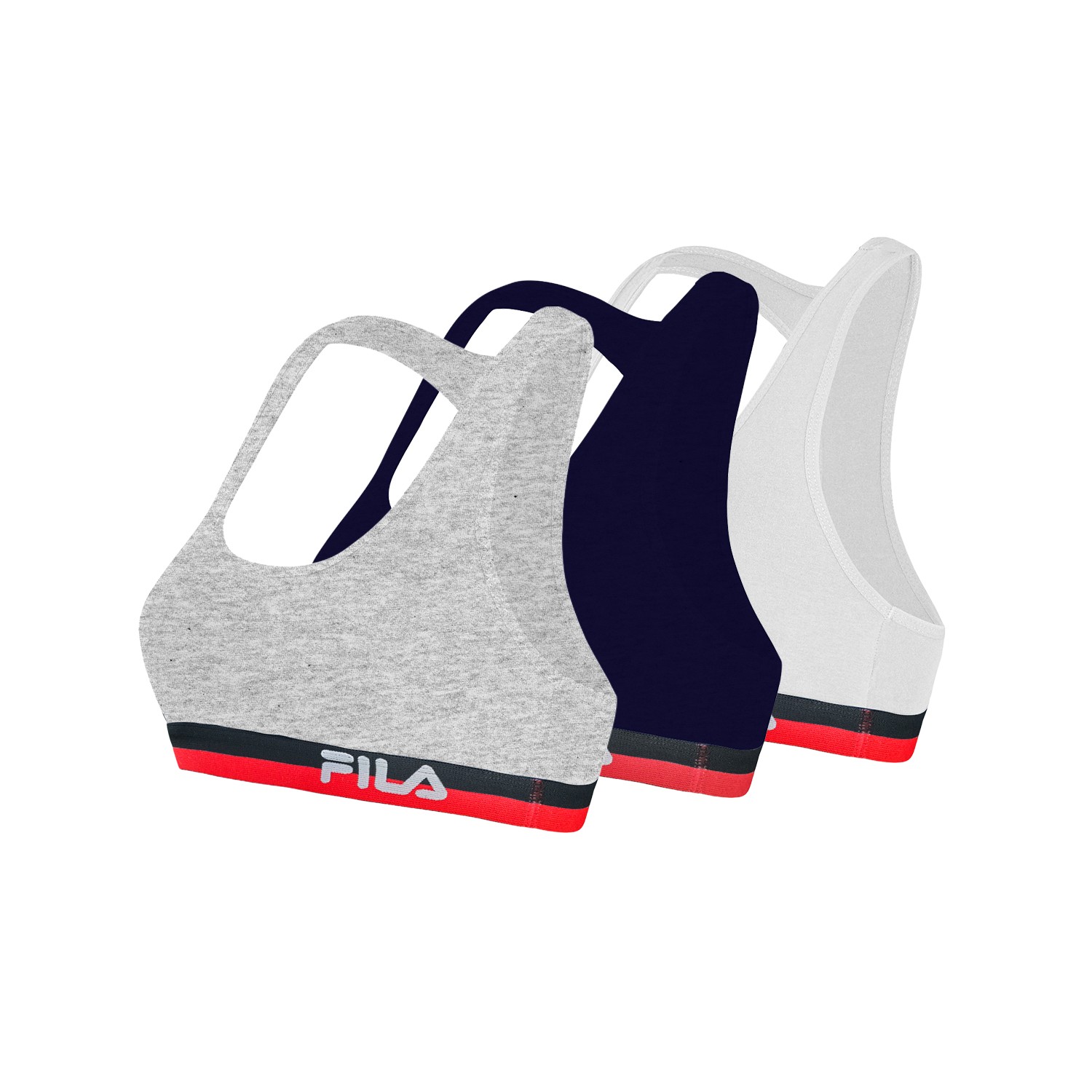 Lot de 3 brassières coton Fila FU6048 Gris, Navy et Blanc Lot de 3 brassières coton Fila FU6048 Gris, Navy et Blanc
