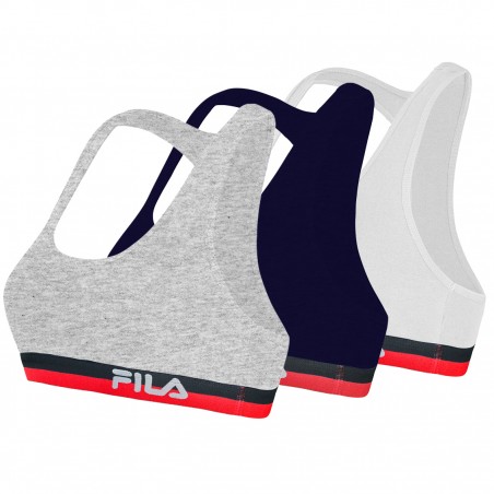 Lot de 3 brassières coton Fila FU6048 Gris, Navy et Blanc