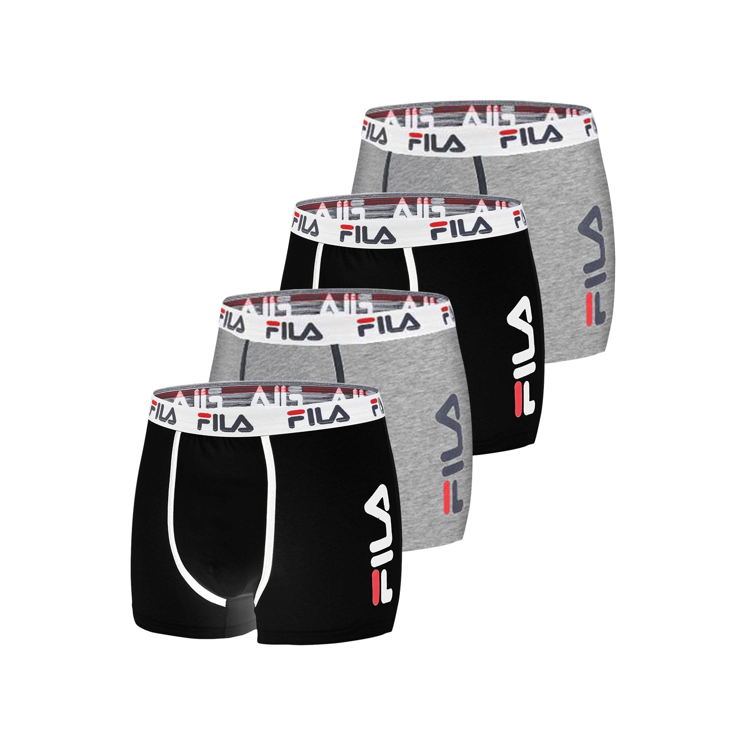 Lot de 4 Boxers Coton homme Fila 5040 Noir et Gris