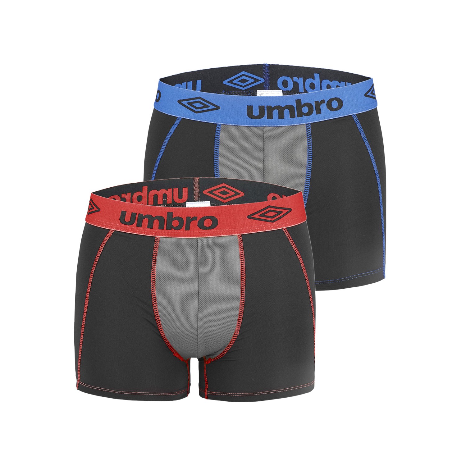 Lot de 2 Boxers garçon uni avec mesh devant et surpiqûres colorées