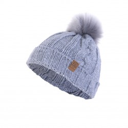 Bonnet femme avec pompom Gris