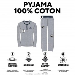 Ensemble pyjama long homme t-shirt col V bicolore Gan