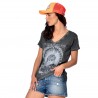 T-shirt femme col V effet usé imprimé devant What T-shirt femme col V effet usé imprimé devant What