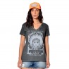 T-shirt femme col V effet usé imprimé devant What T-shirt femme col V effet usé imprimé devant What