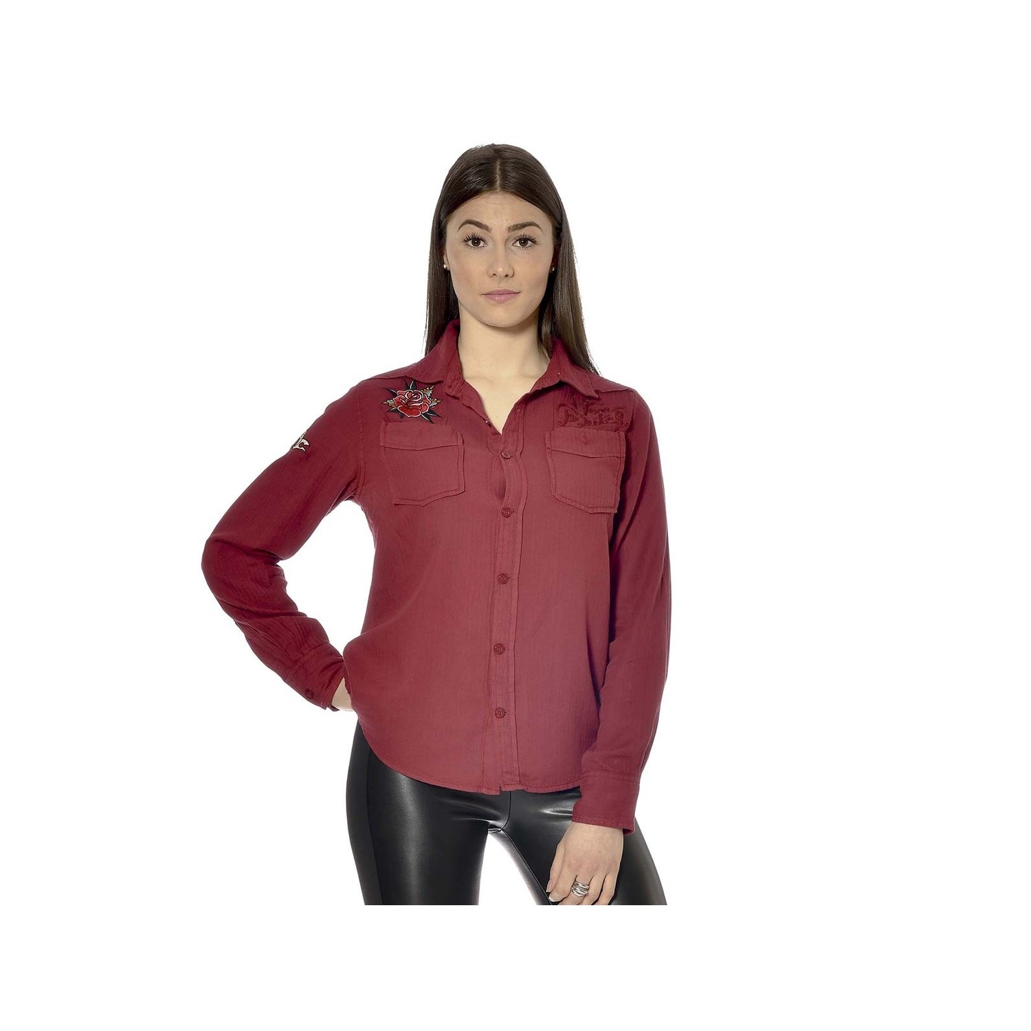 Chemise souple femme manches longues motif chevrons broderies Sharon Chemise souple femme manches longues motif chevrons broderies Sharon