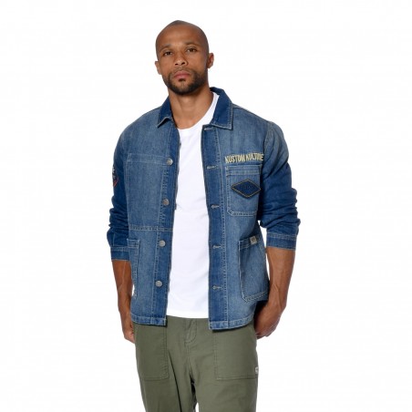 Veste homme zippée en denim et broderies dos Baker