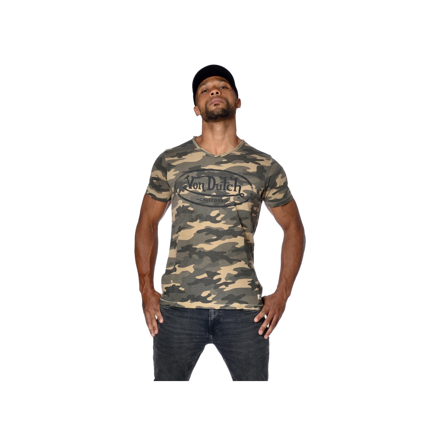T-shirt homme col V slim fit Camouflage Ron