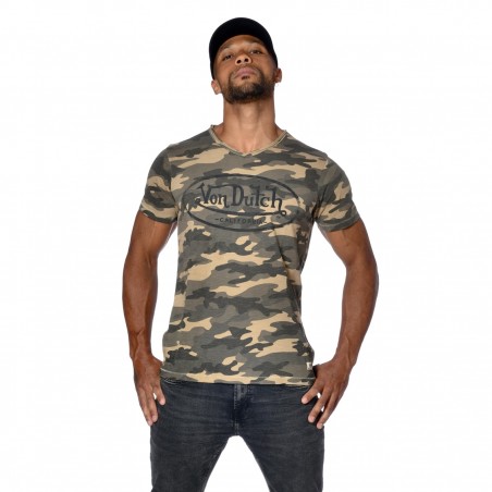 T-shirt homme col V slim fit Camouflage Ron