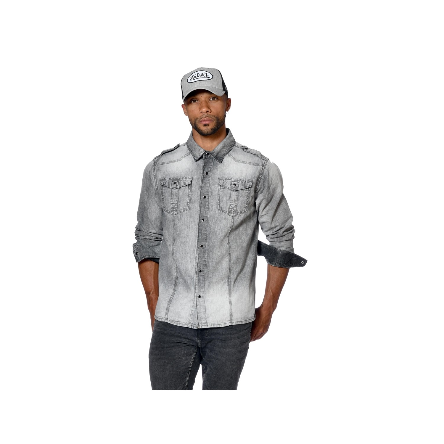 Chemise homme manches longues en denim délavé Great