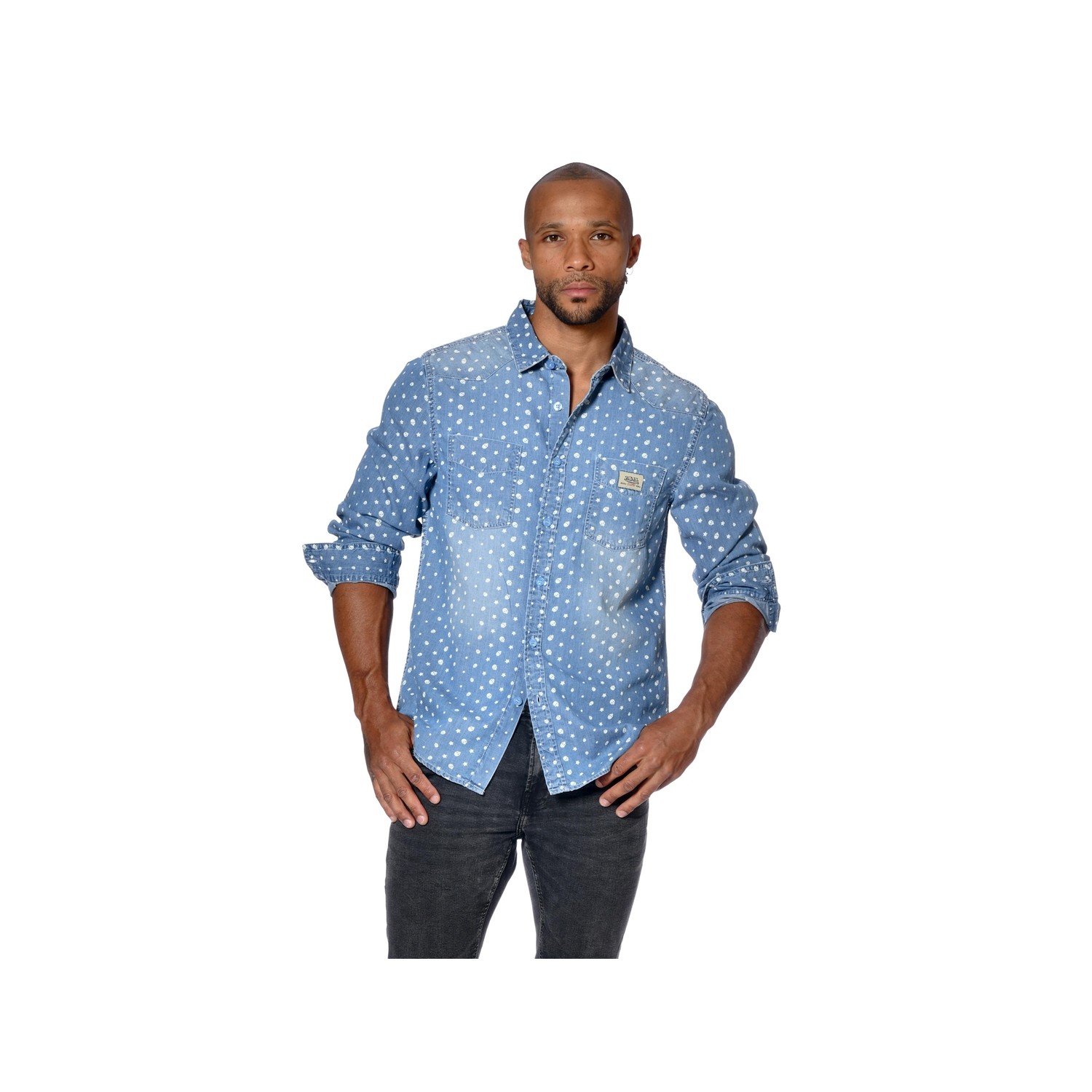 Chemise homme manches longues denim léger print têtes de mort Taylor