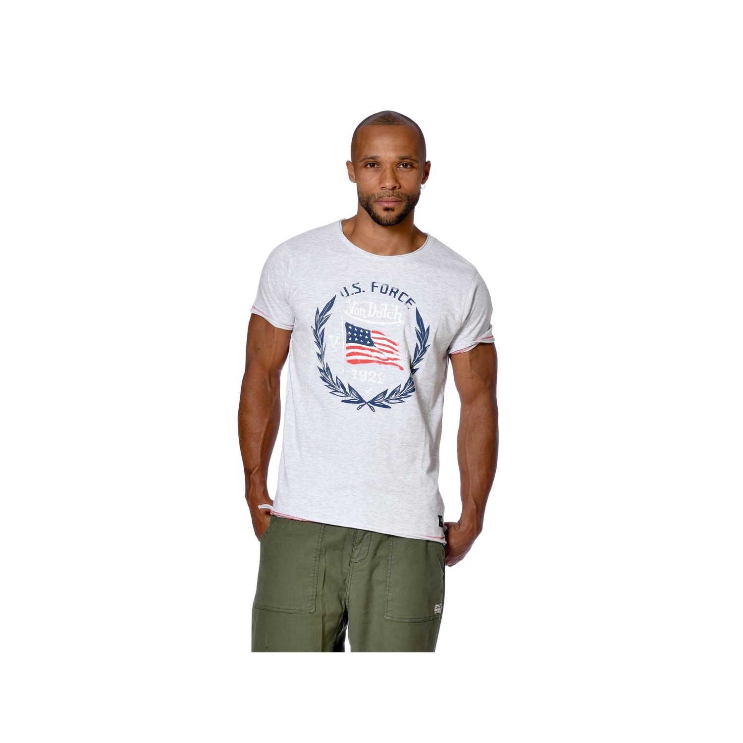 T-shirt homme col rond coupe droite effet usé print devant Force