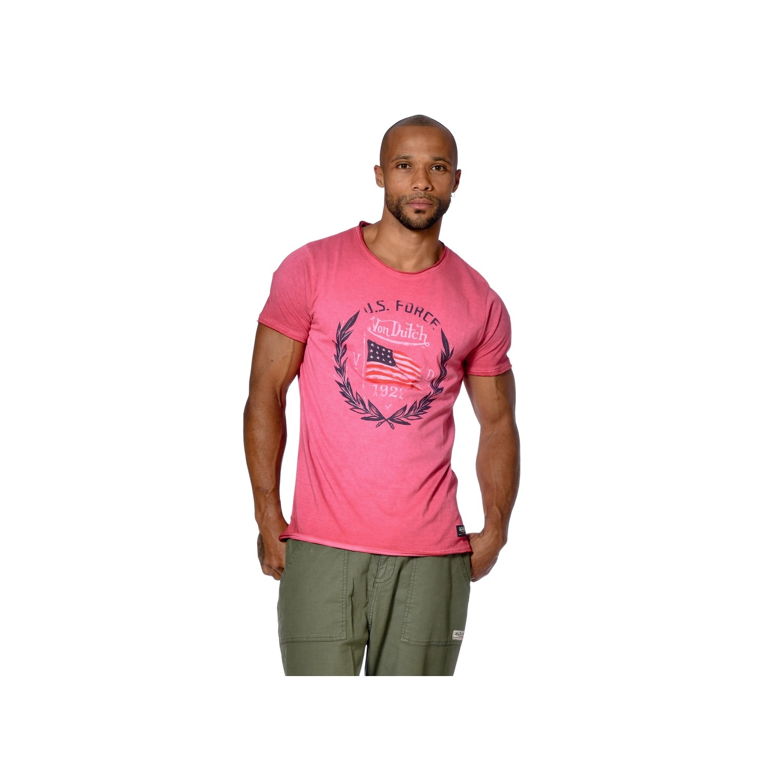 T-shirt homme col rond coupe droite effet usé print devant Force