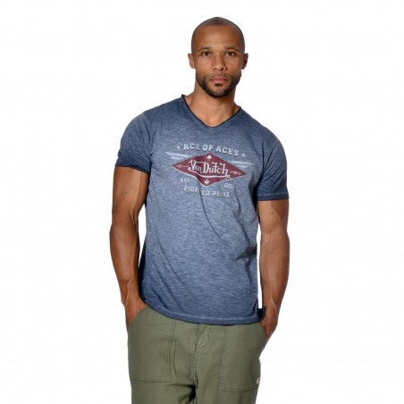 T-shirt homme col V coupe droite imprimé devant Ace