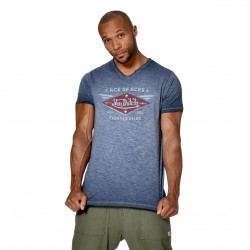 T-shirt homme col V coupe droite imprimé devant Ace