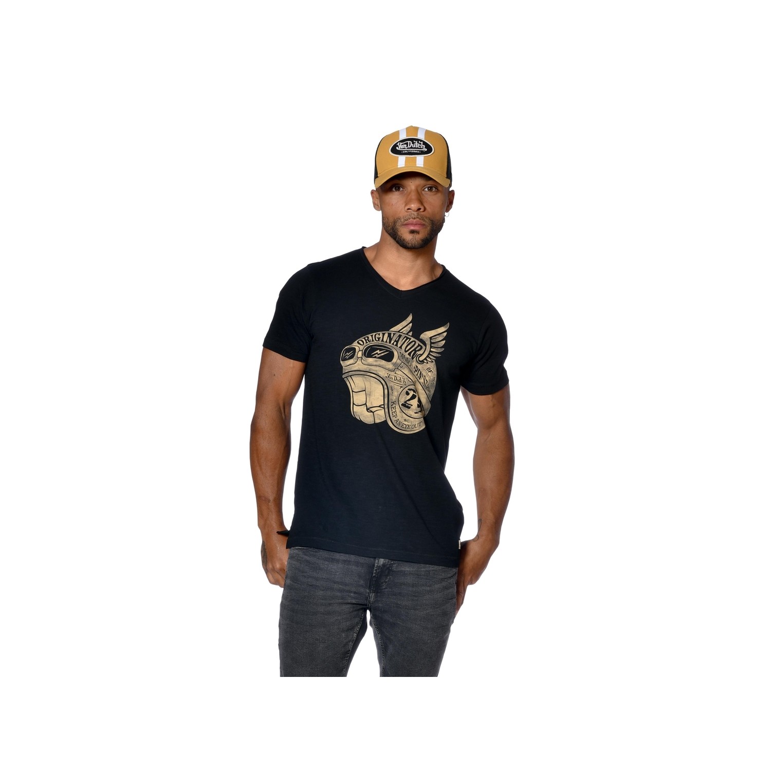 T-shirt homme col V coupe droite imprimé devant Aqua T-shirt homme col V coupe droite imprimé devant Aqua