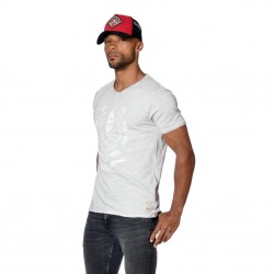 T-shirt homme col V coupe droite effet usé print devant Game