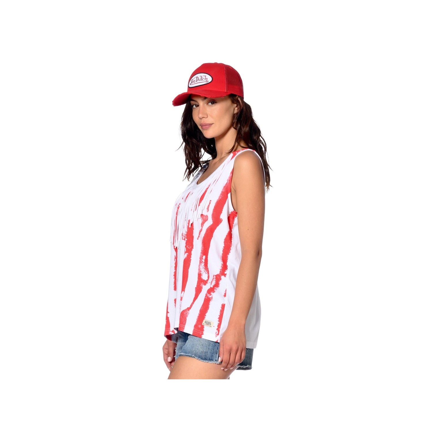 Débardeur fluide femme avec franges imprimé devant Stand Débardeur fluide femme avec franges imprimé devant Stand