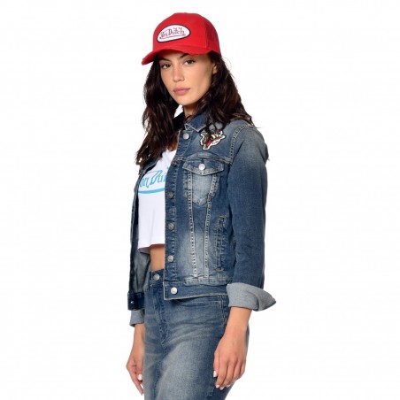 Veste denim femme écussons et drapeau USA brodé au dos Tracy