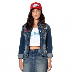 Veste denim femme écussons et drapeau USA brodé au dos Tracy