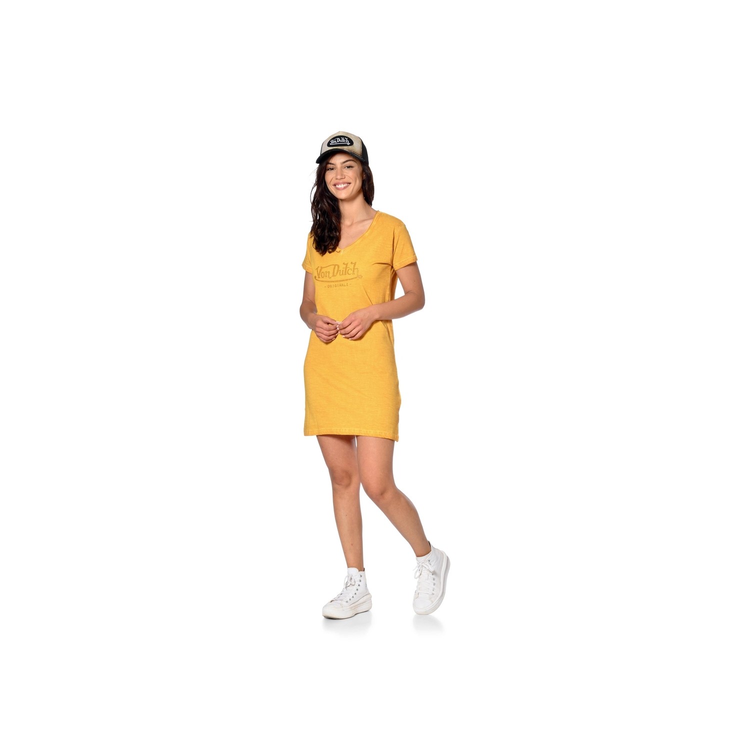 Robe col V fendue sur côtés effet usé Logo Strass Alogo Robe col V fendue sur côtés effet usé Logo Strass Alogo