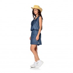 Robe denim léger sans manches avec franges devant Jenny