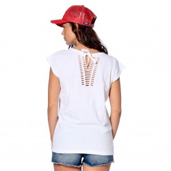 T-shirt femme col rond fantaisie tressé col et dos Molly