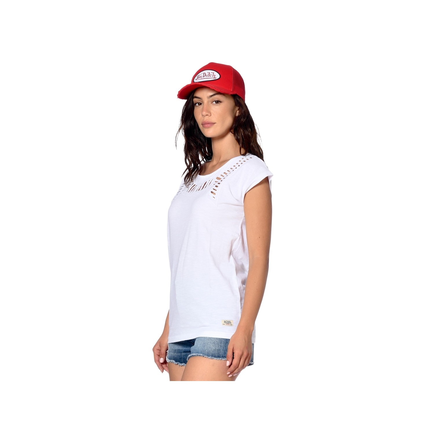 T-shirt femme col rond fantaisie tressé col et dos Molly