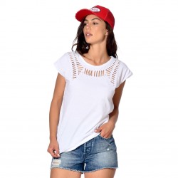 T-shirt femme col rond fantaisie tressé col et dos Molly