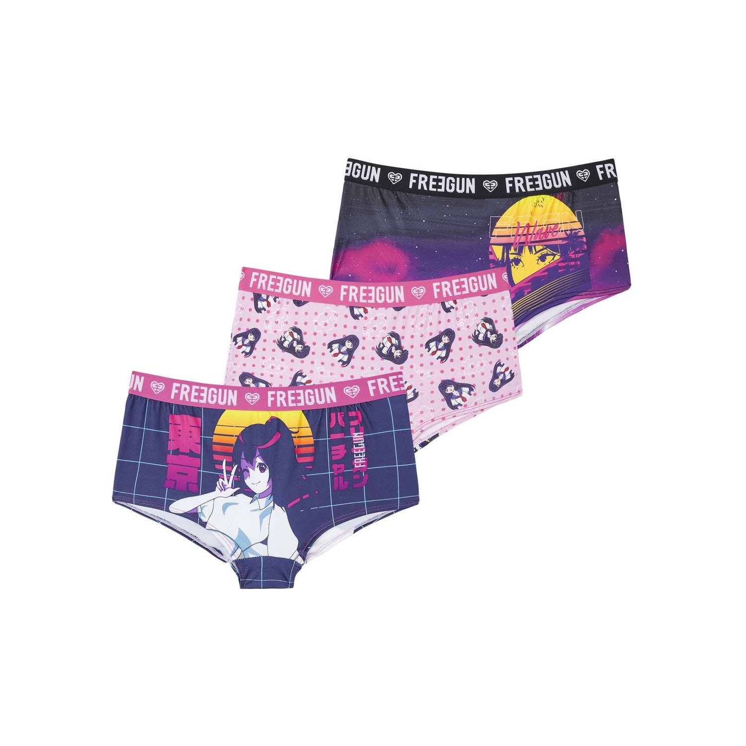 Lot de 3 Boxers femme Manga neon