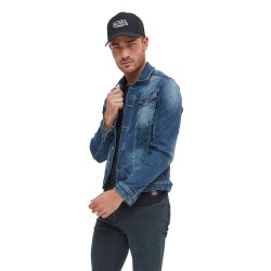 Veste homme denim stretch délavée et patch au dos Heri