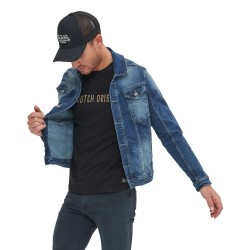 Veste homme denim stretch délavée et patch au dos Heri