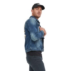 Veste homme denim stretch délavée et patch au dos Heri