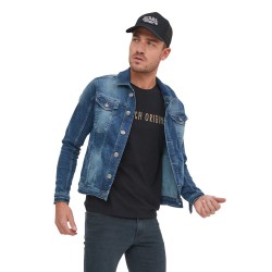 Veste homme denim stretch délavée et patch au dos Heri