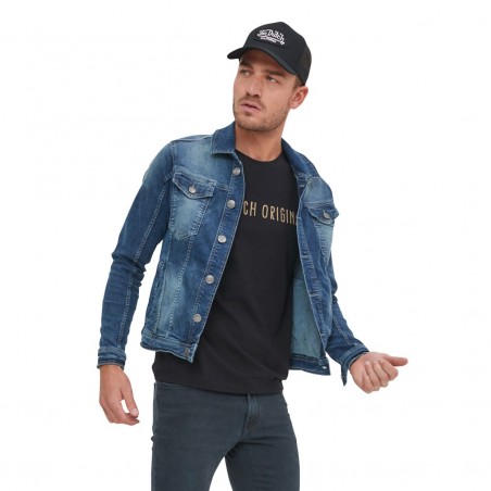 Veste homme denim stretch délavée et patch au dos Heri