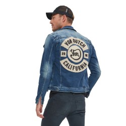 Veste homme denim stretch délavée et patch au dos Heri