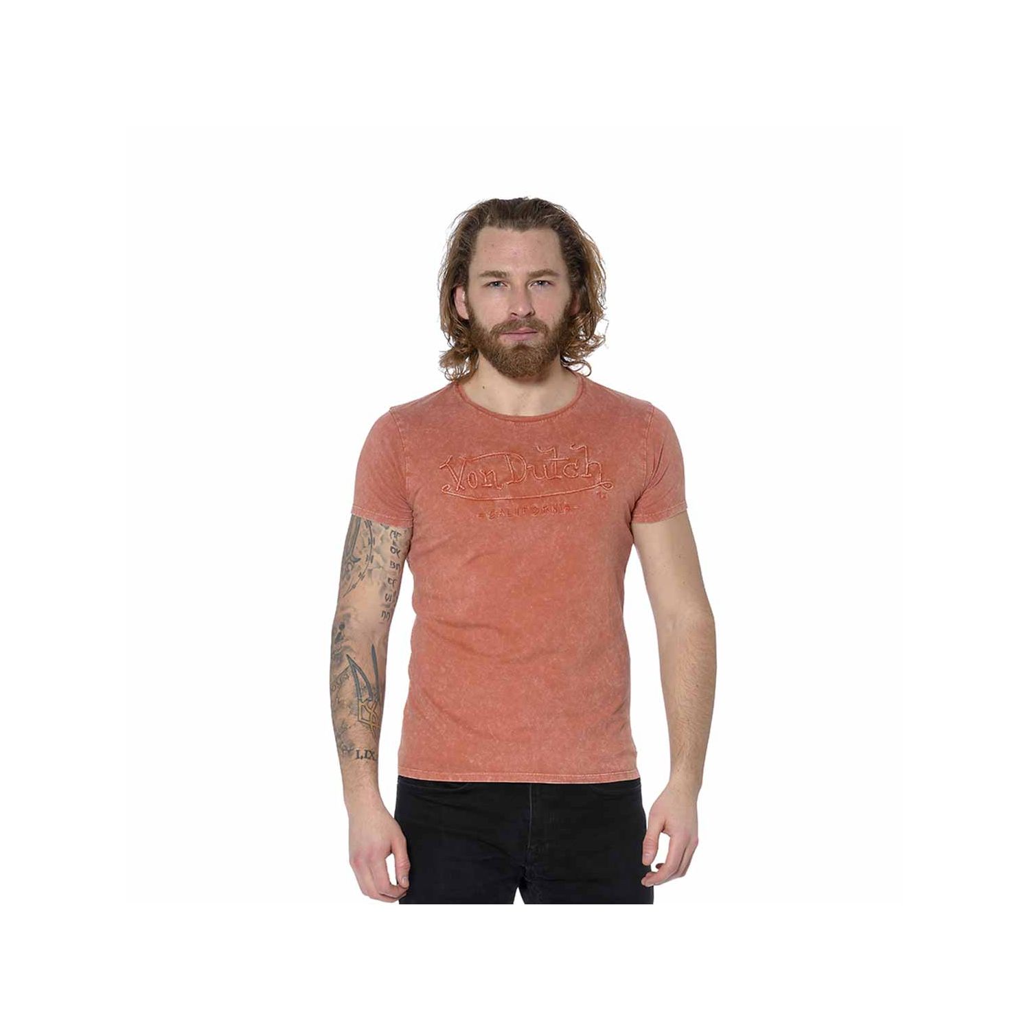 T-shirt homme col rond effet usé et brodé One