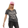 T-shirt femme col en V effet usé en coton Hand