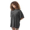 T-shirt loose femme col rond en acid wash et print en coton Motarde