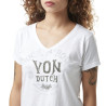 T-shirt femme en col v jersey flamme en coton Vintage