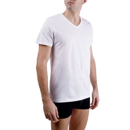 T-shirt homme en col v avec broderie sur la poitrine