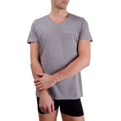 T-shirt homme en col v avec broderie sur la poitrine