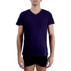 T-shirt homme en col v avec broderie sur la poitrine