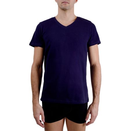 T-shirt homme en col v avec broderie sur la poitrine