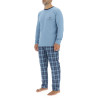 Ensemble Pyjama long homme en popeline à carreaux et Logo poitrine
