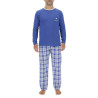 Ensemble Pyjama long homme en popeline à carreaux et Logo poitrine Ensemble Pyjama long homme en popeline à carreaux et Logo poitrine