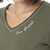 T-shirt femme col V flammé avec print devant et motif au dos Tulle