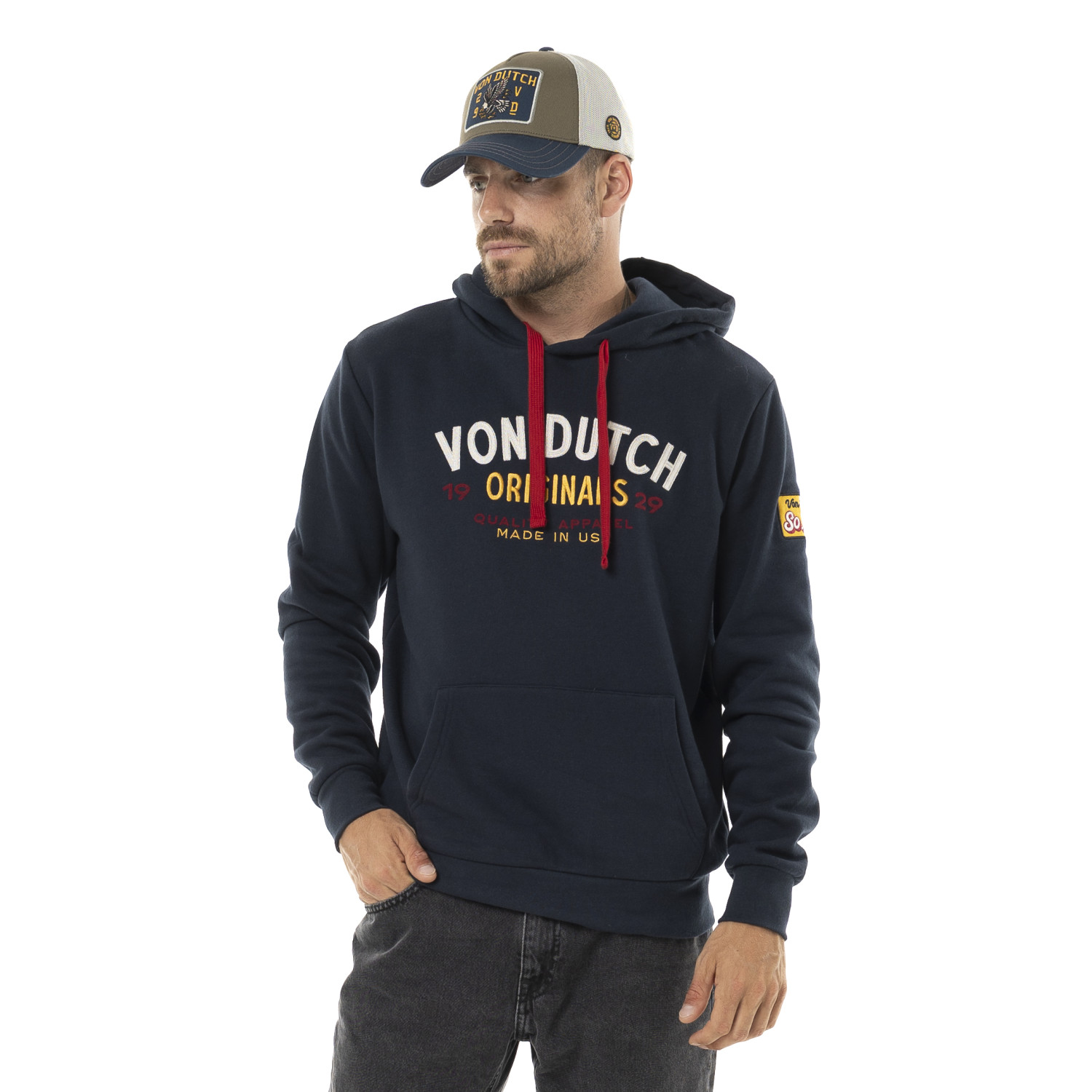 Sweat homme à capuche en molleton avec print logo devant brodé
