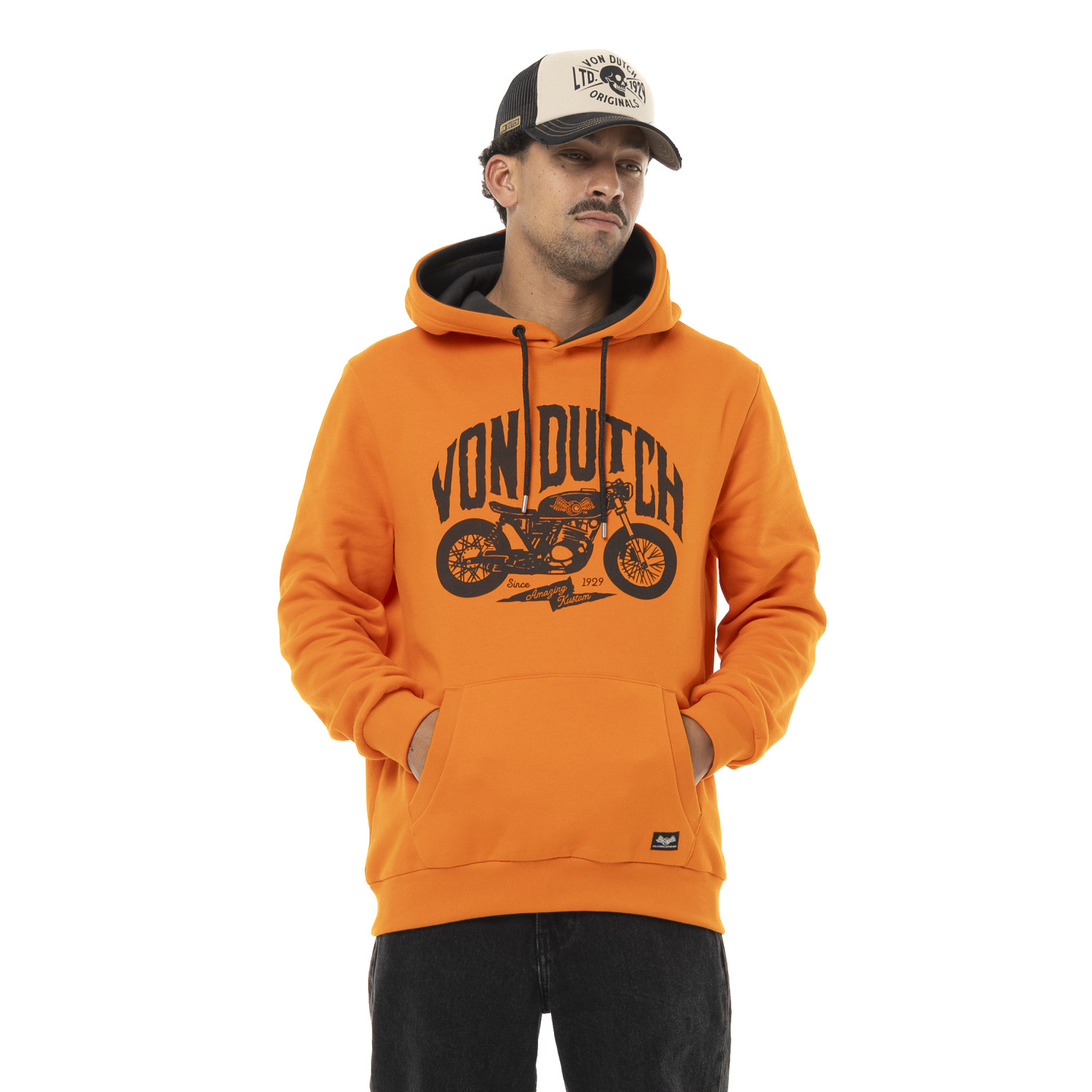 Sweat homme à capuche en molleton avec print devant